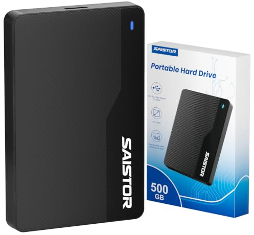 SAISTOR Portable External Hard Drive 500GB HDD USB 3.0 Storage Expansion | Compatible with PS4, PC, Mac, Laptop, Xbox Office