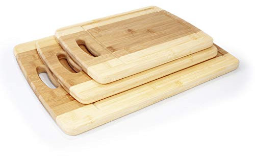 Woodluv Set of 3 Wooden Chopping Cutting Boards Set Antibacterial, Serving Boards Kitchen Board Bread Board - 40 x 30 x 1.8cm, 33 x 23 x 1.8cm, 28 x 21 x 1.8cm