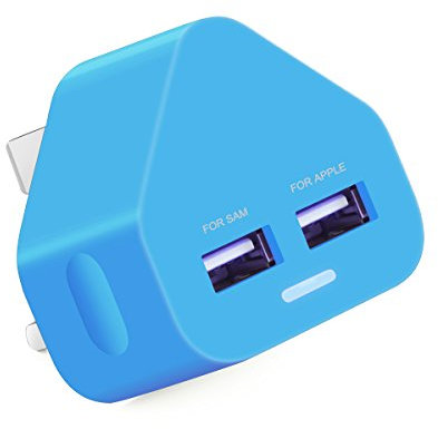 Ameego Dual USB Mains Charger 2AMP/2000mAh Rapid Speed Charging Universal Adapter with Smart IC UK Plug for iPhone/iPad/Samsung/Pixel/Windows Phone/Tablets & USB Devices - Blue
