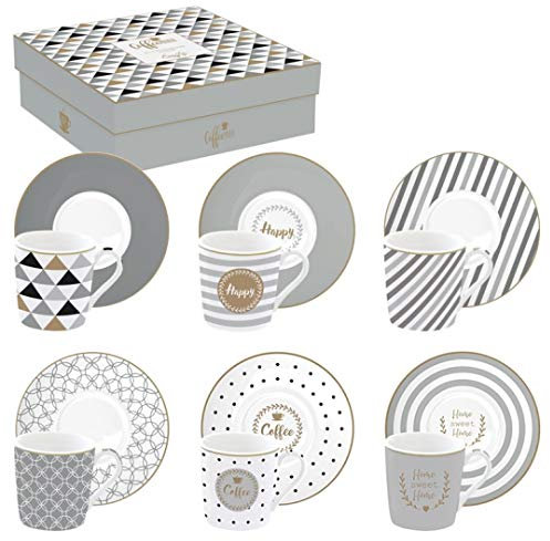 Easy Life 126CMHA Coffret 6 TASSES A Cafe 10Cl en Porcelaine, Multicolore,, 11 x 6.5 cm