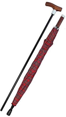 Stützschirm und Gehstock Safebrella Duo rot blau kariert 88/91 cm