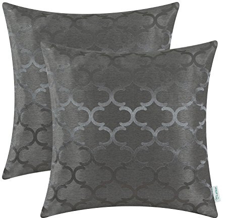 CaliTime Kissenbezüge Kissenhülle 2er-Pack Wurfkissenbezüge Schalen für Heim-Sofa-Couch Modern Glänzend & Matt Kontrast Quatrefoil Akzent Geometrisch 40cm x 40cm Grau
