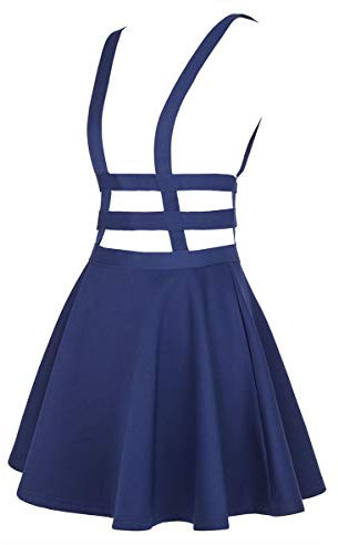 Damen A Linie Halloween Träger Minirock hosenträger Rock (L, Marine)