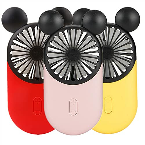 DECVO Cute Personal Mini Fan, Handheld & Portable USB Rechargeable Fan with Beautiful LED Light, 3 Adjustable Speeds, Portable Holder for Indoor Outdoor Activities, Cute Mouse 3 PACK (Red+Yellow+Pink)