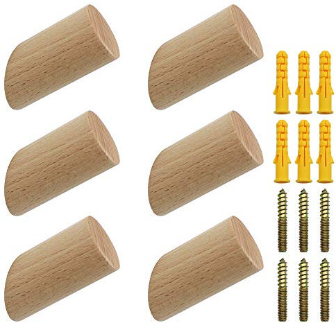 NewZC 6PCS Ganchos de Pared Madera Natural 45°3 x 6 cm Ganchos de Decoración Gancho de Sombrero Madera Gancho para Toalla de baño madera- Carga máxima 15kg