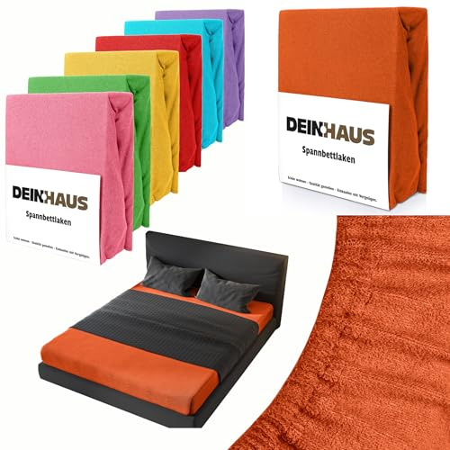 DH DEIN.HAUS Frottee Spannbettlaken 180 x 200 cm – Baumwolle, mit Gummizug, weich & pflegeleicht, Bettlaken – Farbe: orange