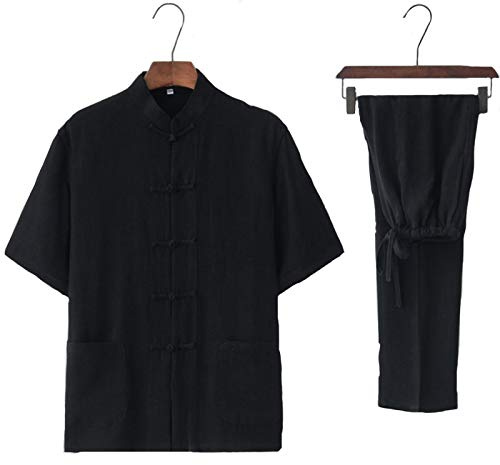 Tai Chi Uniform Leinen – Kampfkunst Set Chinesisch Traditionell Männer Frauen Kleidung Shaolin Kung Fu Wing Chun Taekwondo Baumwolle Trainingskleidung Schwarz M