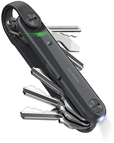 KeySmart Max Key Holder Key Organiser - Compact Key Smart Keyholder Keyring w/Tile Bluetooth Tracker Key Finder LED Flashlight Multitool - Attach Key Fob & EDC Accessories (up to 14 Keys, Steel Gray)