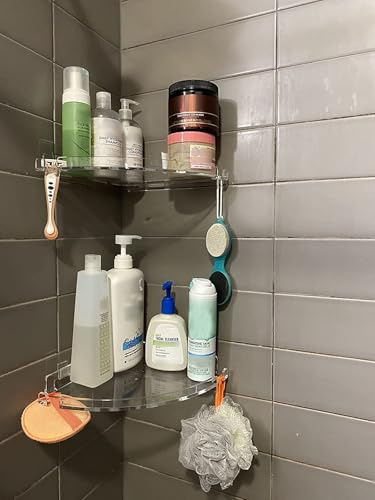 JiePai Adhesive Acrylic Corner Shower Caddy 2 Pack, Rustproof Bath Shelf