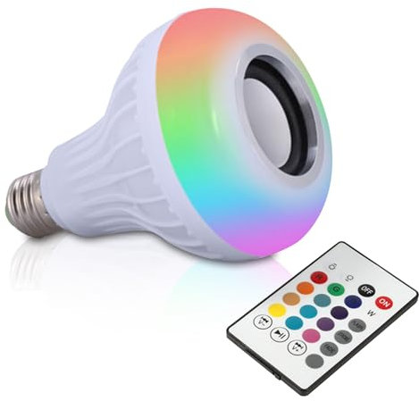 HERCHR Bluetooth Light Bulb RGB Light Bulb with Speaker E27 12W Color Lights Bulb Wireless Music Playing with Remote Control