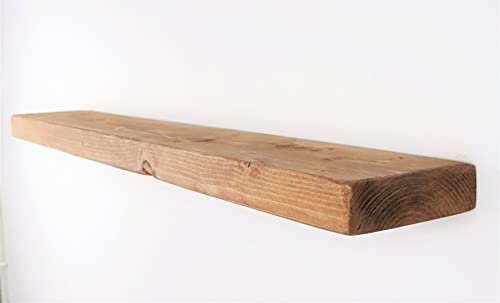 Flat Rustic Floating Shelf 6x1.5 inches, 150cm long - Natural Oak Finish Reclaimed Wood Floating Shelves for Wall Decor, Rustic Wooden Shelves for Bedroom, Living Room, Kitchen, or Bathroom