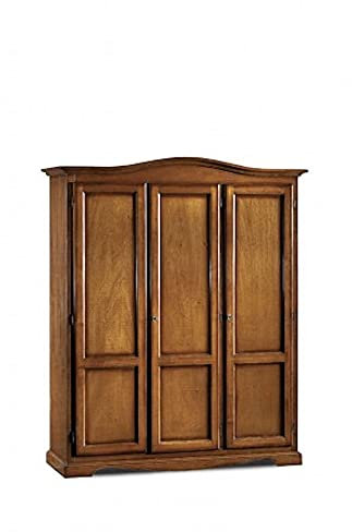 Mar.c.a. Design, Armoire Chambre Adulte Bois, Noyer Foncé - Armoire de Rangement 3 Portes, Porte Manteau et Étagères - Dressing Chambre Adulte, Meuble Chambre Garde Robe, Style Art Pauvre 158x56x197H