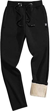EKLENTSON Men's Tracksuit Bottoms Warm Winter Gym Fleece Joggers Elasticated Waist Casual Thick Sweatpants Black,34