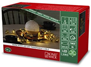 Konstsmide LED Dekolichterkette, Perlen, messingfarben, 6h Timer, 20 warm weiße Dioden, batteriebetrieben, Innen, transparentes Kabel - 3290-803