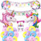 Einhorn Geburtstagsdeko Mädchen, Kindergeburtstag Set mit Happy Birthday Banner, 3D Einhorn Folie Ballons, Einhorn Kuchen Topper, Einhorn Thema Prinzessin Mädchen Geburtstag Party Dekorationen