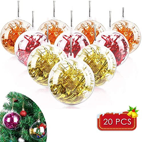 LATERN 20 Stück Transparente Weihnachtskugel, 10CM Befüllbarer Ball aus Kunststoff aus Acryl Klare Christbaumschmuckkugeln Christbaumkugeln Ornament für Weihnachtsbaum Hochzeits Party Dekor