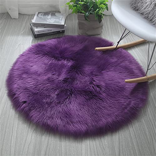 Trayosin Lammfell Faux Schaffell Imitat Fellteppich Super weich Shaggy Flauschiger Teppich Wohnzimmer Schlafzimmer Deko, Dekofell für Stuhl, Sofa, Bett (Lila,30cm Durchmesser)
