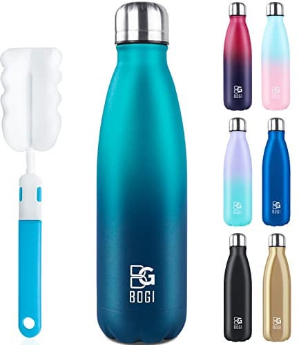 BOGI Edelstahl Trinkflasche 500ml Doppelwandige Thermosflasche Auslaufsicher Trinkflasche Edelstahl Isolierflasche BPA-Frei Kinder Trinkflasche Schule Hält Heiß und Kalt für Sport Fahrrad(BDunkelblau)