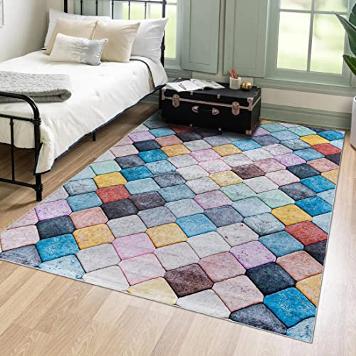Mazovia Modern Teppich - Kurzflor Waschbar - Weich Teppich für Wohnzimmer, Schlafzimmer, Esszimmer – Teppiche Geometrisch - Bunt 160 x 230 cm