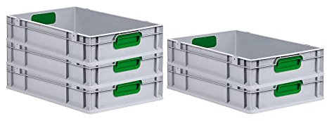 PROREGAL SuperSparSet 5x Eurobox NextGen Color | HxBxT 12x40x60cm | 23 Liter | Griffe grün geschlossen | Glatter Boden | Eurobehälter, Transportbox, Transportbehälter, Stapelbehälter