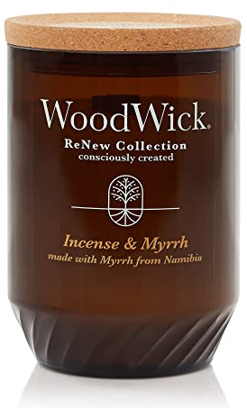WoodWick Incense & Myrrh Gifts for Women and Men, 13 oz. WoodWick Renew Large Candle with Crackling Wick