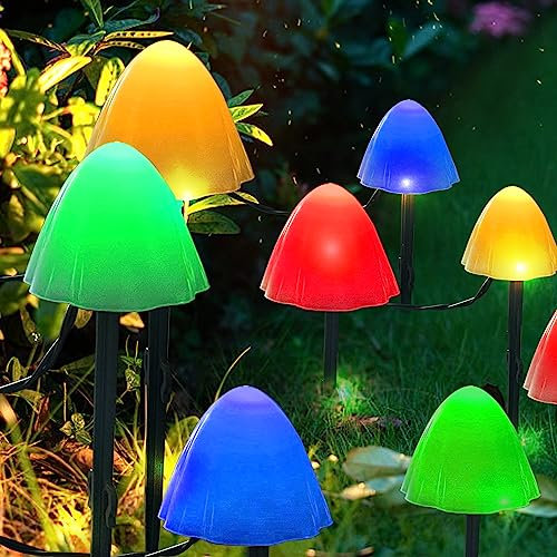 VGE Solar-Gartenleuchten für den Außenbereich,12 LEDs,Mini-Solar-Pilz-Licht,für den Außenbereich,wasserdicht,niedliche Pilzform,Landschaftsbeleuchtung für Hof,Terrasse,Garten,Dekoration (mehrfarbig)