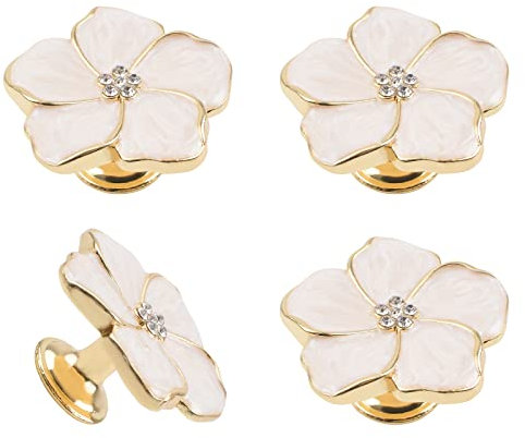 MOROBOR 4pcs Petal Drawer Knobs, Creative Cabinet Drawer Pulls Gold Silk Enamel Single Hole Zinc Alloy Knobs for Dresser Wardrobe Door Furniture/Gold Base with White Dispensing Surface