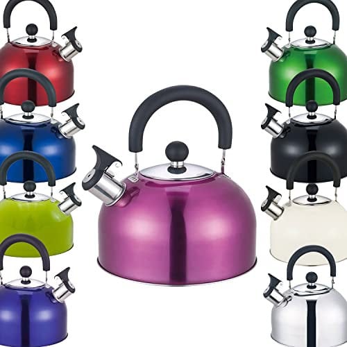 Premium Stainless Steel Whistling Kettle | 10 Colors | Stove top | Non-Drip Pouring Spout | Cool Touch Handle | Whistling Spout | 2.5L Capacity (Metallic Purple)