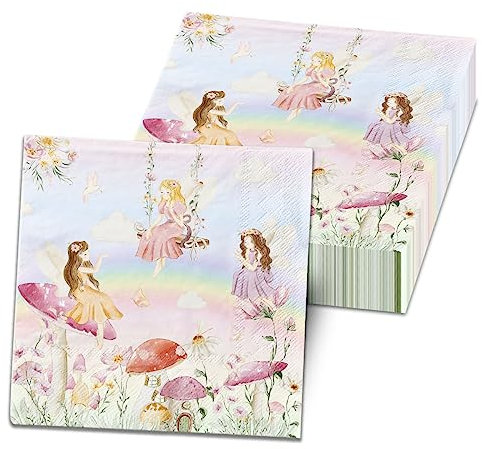 Servietten, Feen-Party-Dekorationen, Schmetterlingsservietten, 3-lagig, Einweg-Servietten, für Teepartys, Babypartys, 40 Stück