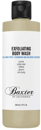 Baxter of California Exfoliating Body Wash, Peelinggel, 236 ml | Peeling-Duschgel mit Bimsstein & Jojobamehl, reinigt und glättet die Haut, Duft Zedernholz & Eichenmoos