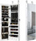 HOMASIS Miroir Boîte à bijoux mural et porte, armoire à bijoux avec fermeture et lumières LED, miroir boîte à bijoux avec 2 tiroirs pour anneaux, boucles d'oreilles, 35,5 x 10 x 120 cm (blanc)