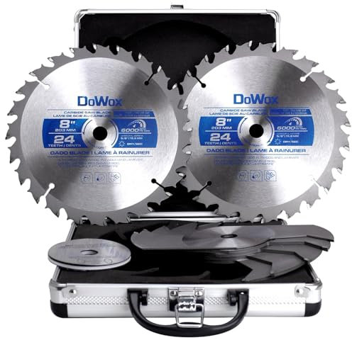 DOWOX Dado Blade Set, 8-Inch, 24-Tooth with 5/8-Inch Bore - 23 Pieces