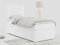 MKS MEBLE Boxspringbett 90x200 mit Matratze, Einzelbett 90x200 mit Bettkasten und Topper, Jugendbett 90x200 mit Stauraum -PERA 90 cm - Weiß Kunstleder - H3 - Linke Seite