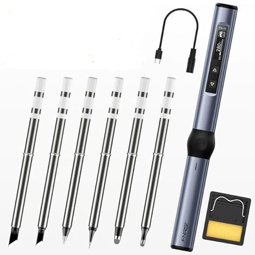 FNIRSI HS-01 Smart Electric Soldering Iron PD 65W Adjustable Constant Temperature Fast Heat Portable Soldering Iron Station Kit(Bule HS01 Six)
