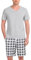 Bresdk Schlafanzug Herren Pyjama Set Kurz Baumwolle Sommer Nachtwäsche Männer Grau L