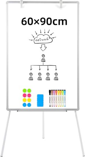 DOLLAR BOSS Flipchart Ständer 90x60cm, Whiteboard Mit Ständer, Whiteboard Magnetisch, Höhenverstellbar, Aluminium Rahmen, Trocken Abwischbar, Magettafel White Board mit Marker und Magnete