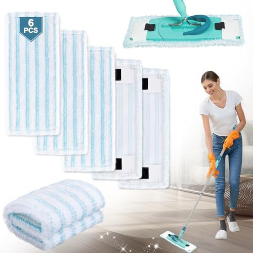 6 Stück Ersatzmopptuch für Leifheit Wischbezug, Mopp für Leifheit Clean Twist M Ergo Micro Duo Bodenwischer-Stiele für Alle Böden, Wischbezüge Ersatz Kompatibel für Leifheit Wischbezug, Mikrofaser