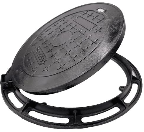 MOSINSBO Cast Iron Manhole Cover and Frame, Round Black Ø 580 mm | B125 Heavy-Duty Driveway Septic Tank Lid, Anti-Slip Inspection Well Cover with Clear Opening Size in Title