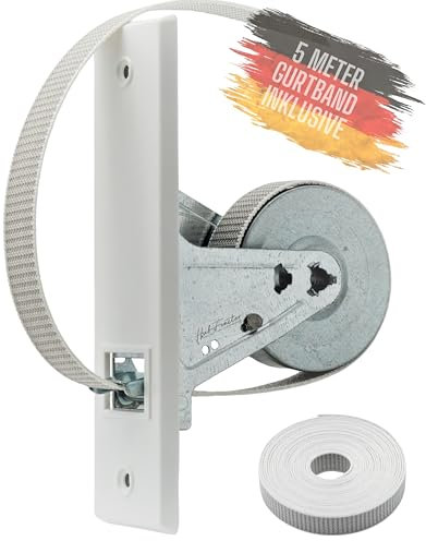Rolladen Gurtwickler Aufwickler Einlass Gurtroller [MIT 5m GURTBAND] Gurt Rollo Wickler Unterputz mit Blende (Lochabstand 162 mm)