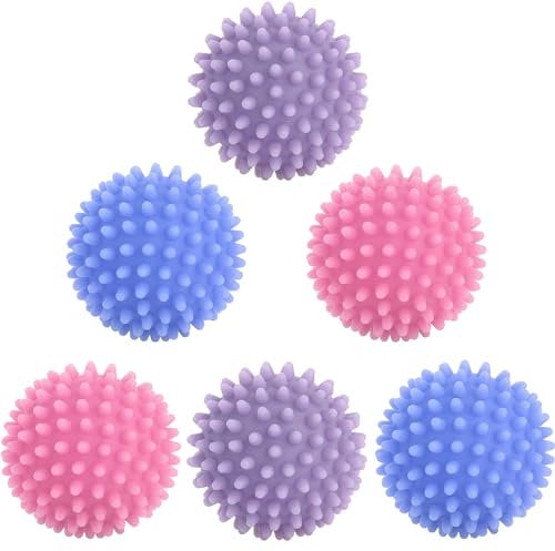 Adkyop Bolas de secado reutilizables para ropa sucia, bolas antiestáticas para secar ropa, telas que reducen las arrugas, 6.35 cm (juego de 6) (azul real, rosa claro, morado)