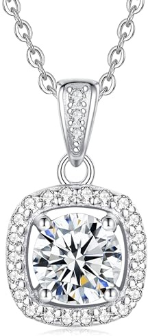 FANCIME Moissanite Kette, 1 Karat Moissanite Diamant Rund Halo Anhänger, 925 Sterling Silber Kette Geschenk Schmuck für Frauen Mädchen, Kettenlänge: 40+5 cm