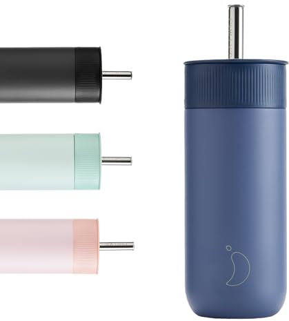 Chilly's Switch - BPA-Free Stainless Steel Switch Cup with Wide Straw for Milkshakes and Bubble Tea - Double Walled, Vacuum Insulated - Whale Blue, 500ml