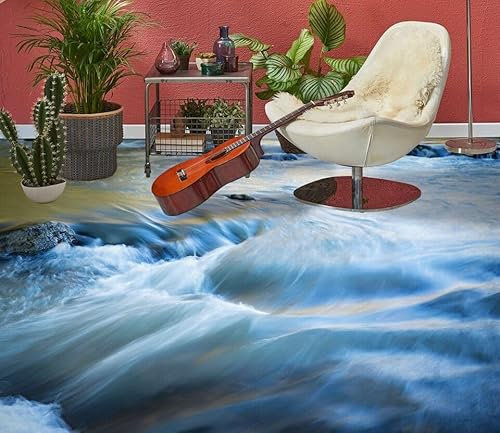 Benutzerdefinierte Selbstklebende Boden Wandtapete 3D Felsen Fluss,430 * 300cm Bodenfliesen Aufkleber Wohnzimmer Studie Pvc Wasserdicht Tragen 3D Bodenbelag Tapete