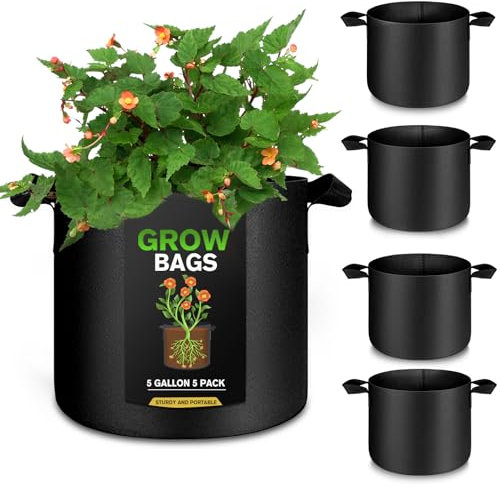 SZHETEFU Lot de 5 sacs de culture de 15 litres, pots en tissu robuste, sacs de culture en tissu de qualité supérieure, sacs de jardin pour cultiver des légumes, sacs de plantation d'aération avec