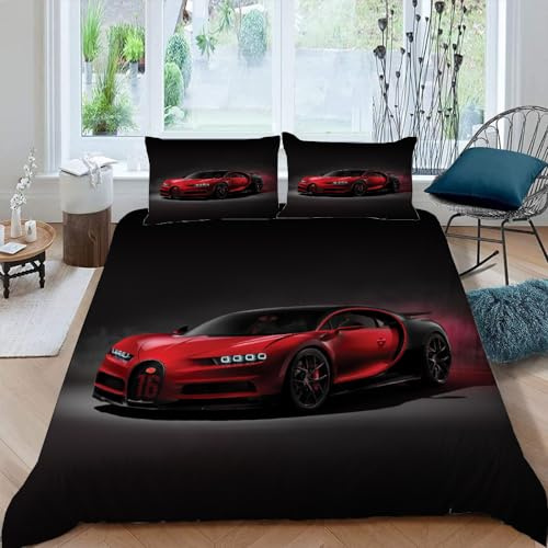 Sportwagen Bettwäsche-Sets,Microfaser Bettwäsche 135X200 + 80X80 Kissenbezug,Schwarzes Auto 3D Bettbezug Mit Reißverschluss Sommer Winter Für Kinder,Single Bed,A10