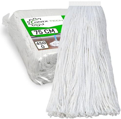 Cabezal de Fregona Industrial de 75 cm 450 g con Hilo de Algodón Blanco de 5 Capas de Carda - ONIX TECH