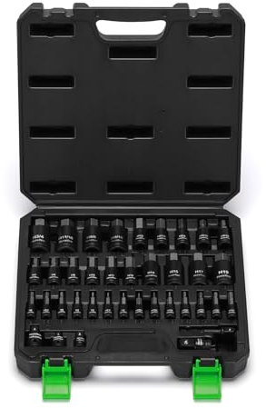 TecoTek 38PCS Hex Bit Socket Set, 1/4, 3/8 and 1/2 Drive, SAE and Metric Allen Socket Bit, S2 and Cr-V Steel, S2 Steel, 5/64 - 3/4, 2mm - 19mm, Includes 5PCS Socket Adapters