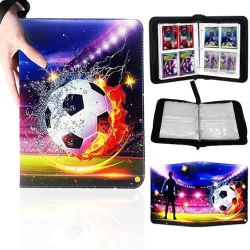 Abiemuce Fußball Sammelalbum, Sammelalbum für Pokemon Kompatibel 50 Seiten 400 Karten, SammelalbumFußballKarten, Sammelkarten Album mit Reißverschluss und Griffschlaufe, 3 Ringe Karten Mappe Binder