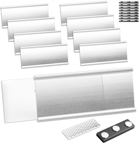 8 Stück Namensschilder Magnet für Kleidung 72 x 31 mm Namensschild Magnetisch mit Papierschlitz Eloxiert Transparente Professionell mit Starkem Magnet(Silber)
