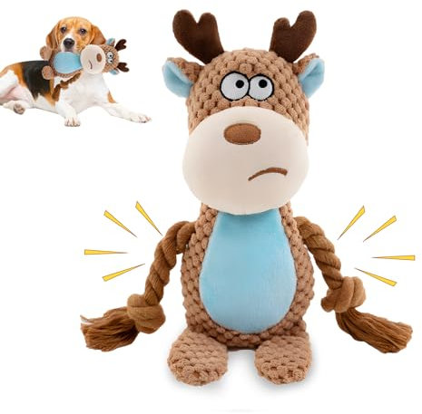 QILUCKY Squeaky Plush Dog Toys for Small and Medium Dogs - Indestructible Rope Toys With Natural Cotton, Interactive Stuffed Chew Toys With Crinkle Paper
